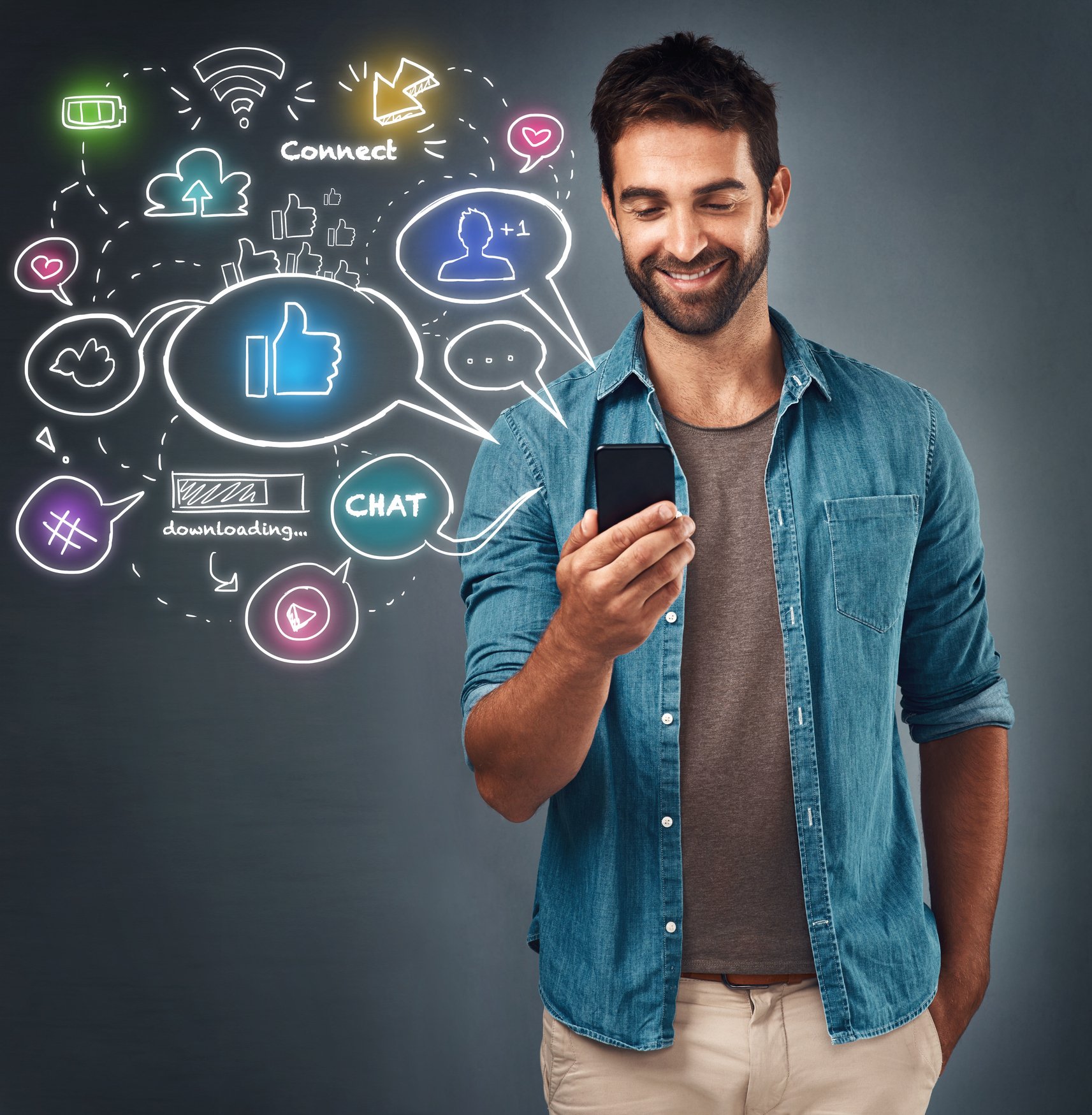 Picture of a man with a mobile showing Interactive Learning Environments