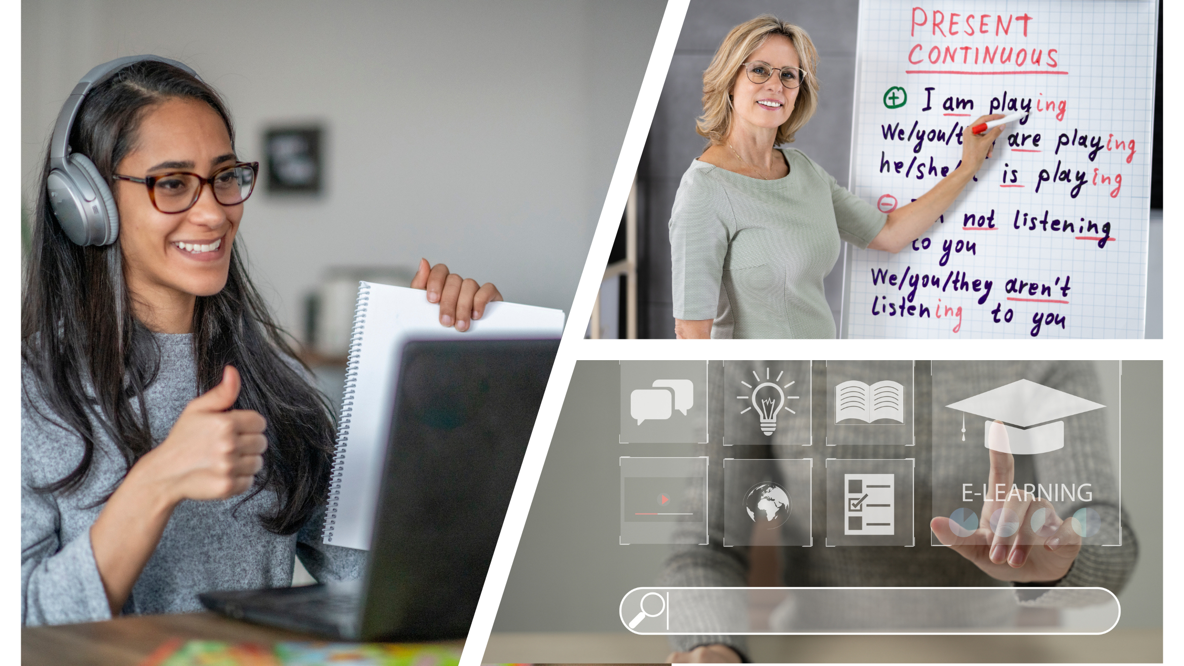 Different language learning methodologies: Live Online, Face-to-Face and E-learning